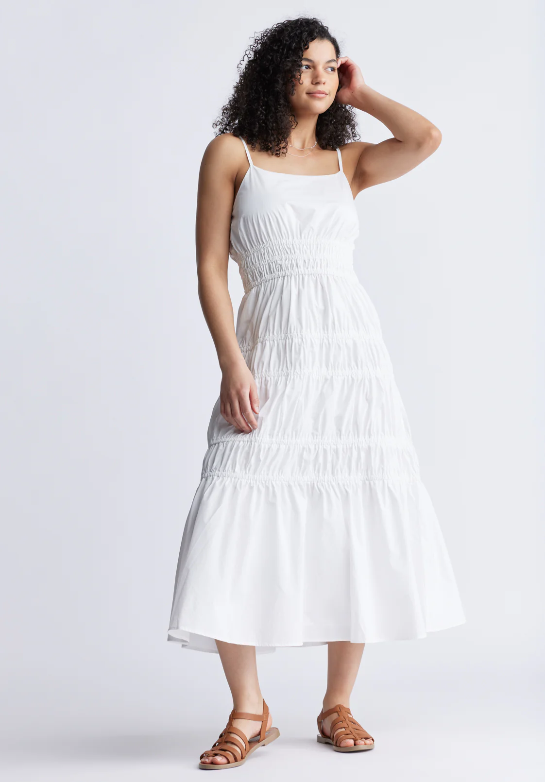 Balia Women's Long Ruched Tiered Dress, White - WD0047S - Image 4