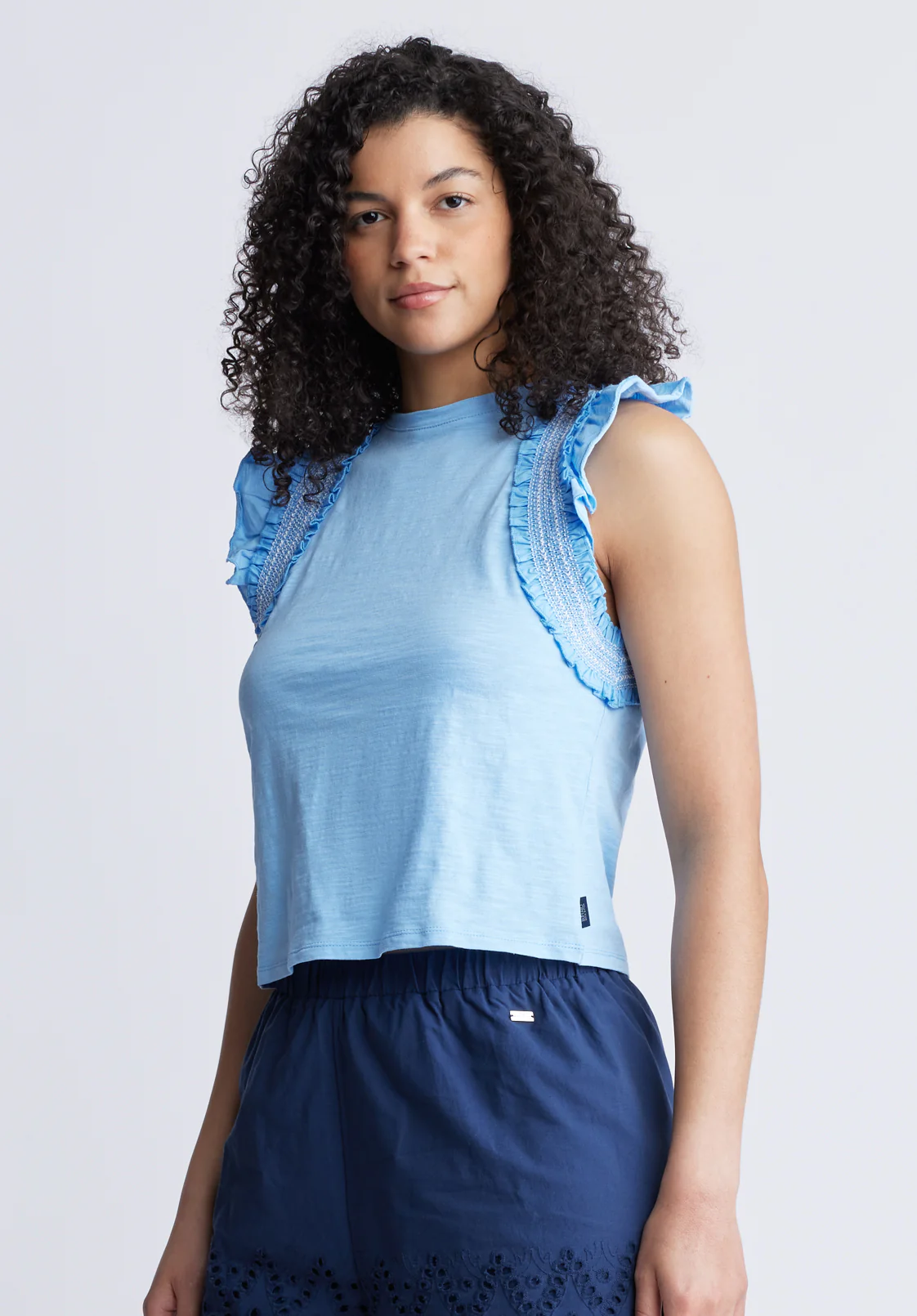 Betina Women's Ruffled Cropped Tank Top, Blue - KT0143S - Image 2