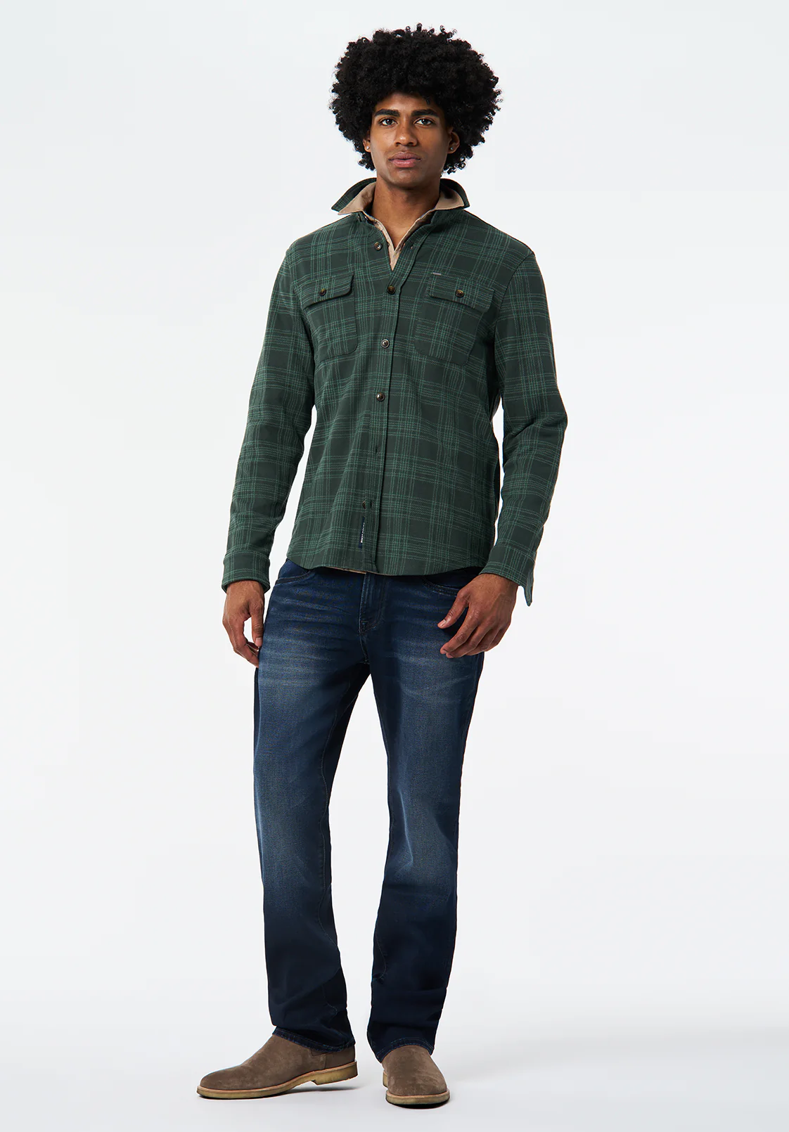 Samme Men's Long-Sleeve Plaid Blanket Shirt, Fern - BM24691