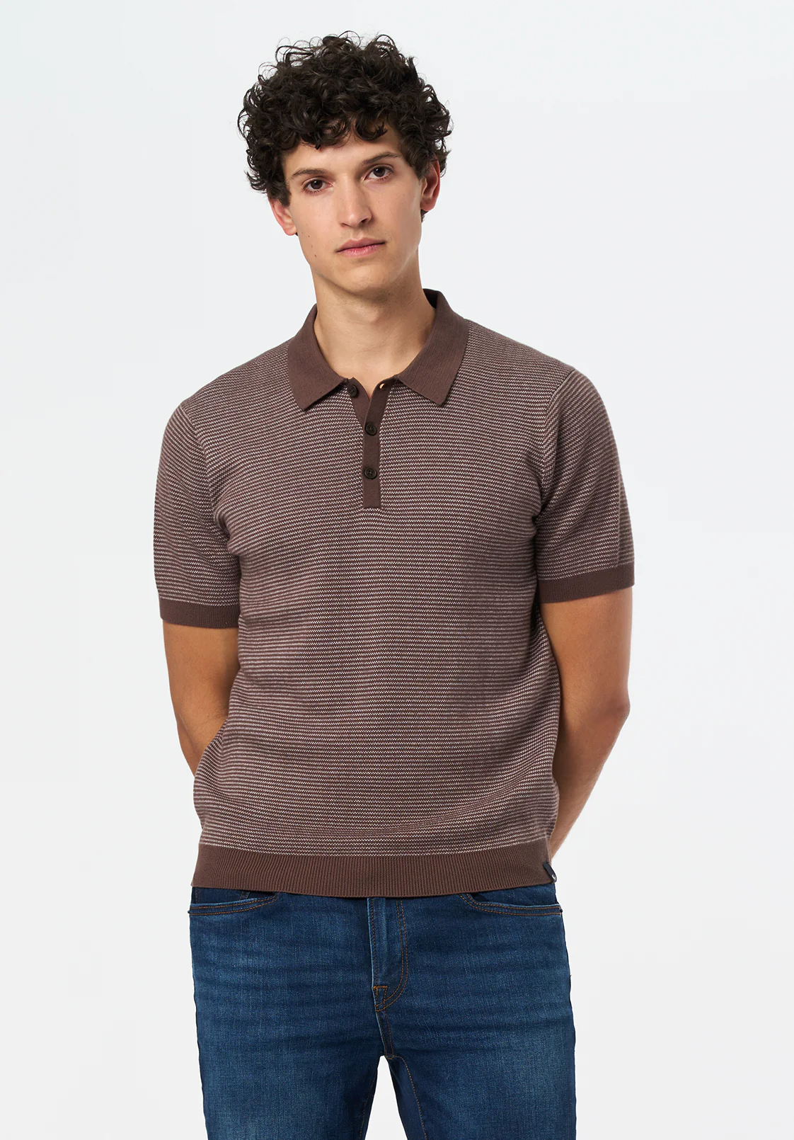Walbert Men's Short-Sleeve Striped Sweater Polo, Chocolate Brown - BM24696 - Image 3